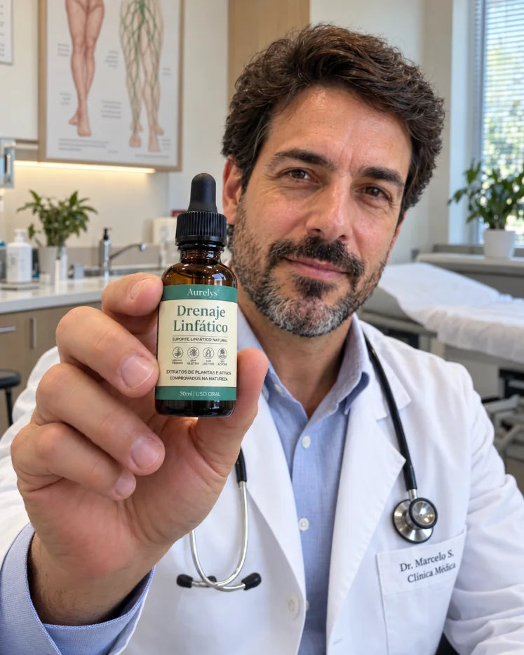 Dr. Alejandro Moretti, especialista en cirugía vascular y angiología, con un frasco de Majovi